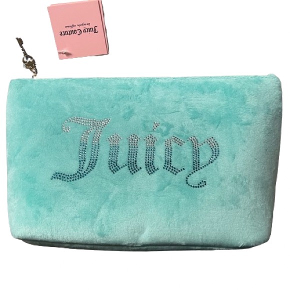 NEW Juicy Couture Light Blue Velour Cosmetic Makeup Travel Bag & Bottle - Picture 2 of 14